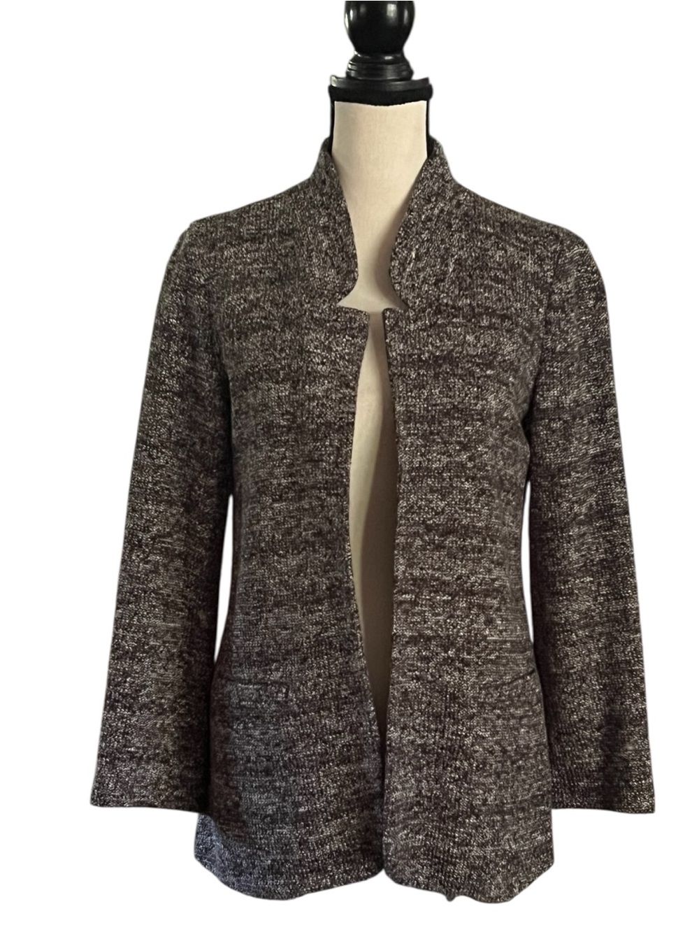 Soft Surroumdings Black & white tweed open front jacket.